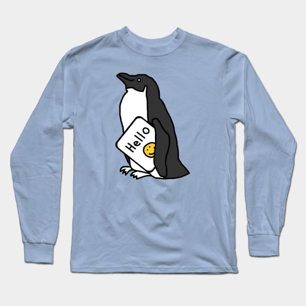 Cute Penguin Says Hello Long Sleeve T-Shirt by ellenhenryart